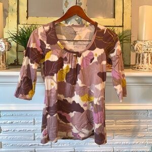 Patagonia Organic Cotton Scoop Neck Leaf Print 1/2 Sleeve Tee Size XS